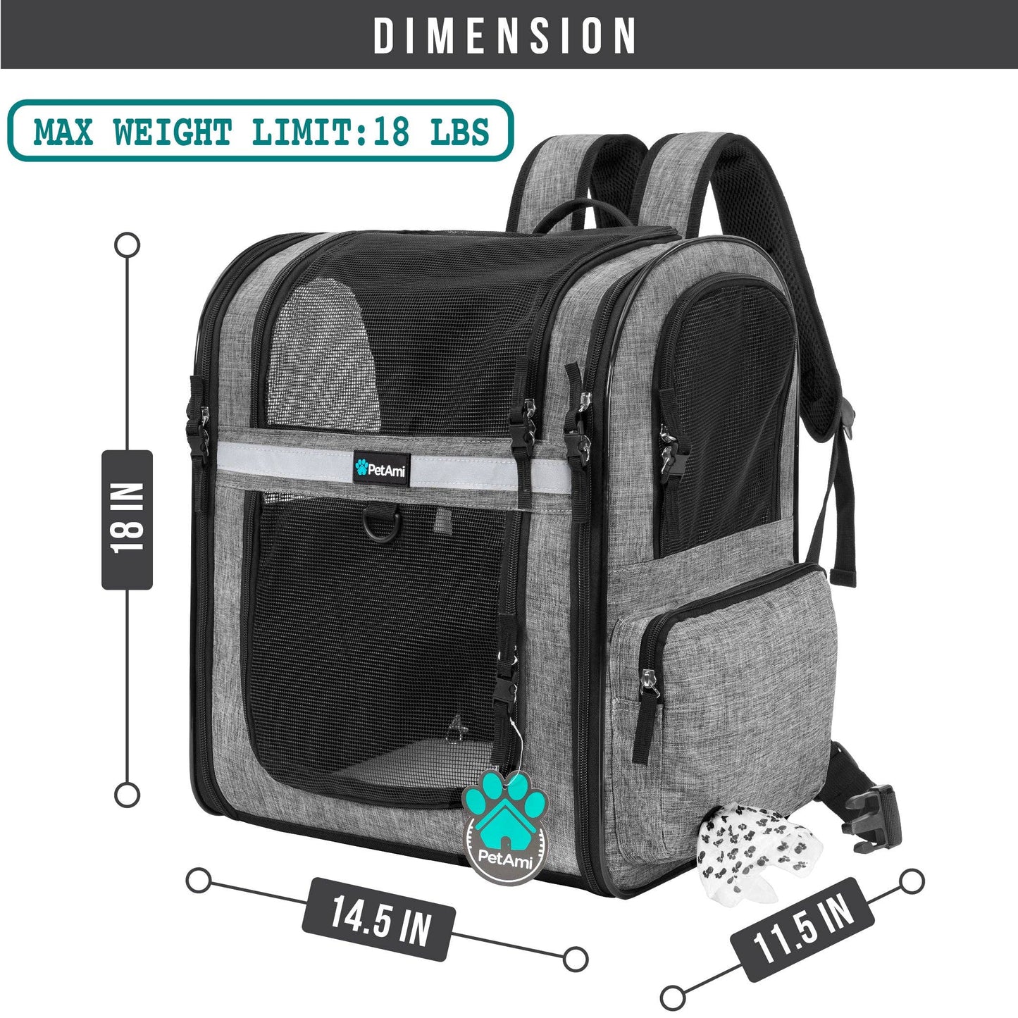 Ultimate 4 Way Entry Pet Carrier Backpack: Heather Navy / One Size - 14.5" x 11.5" x 18" (LxWxH)