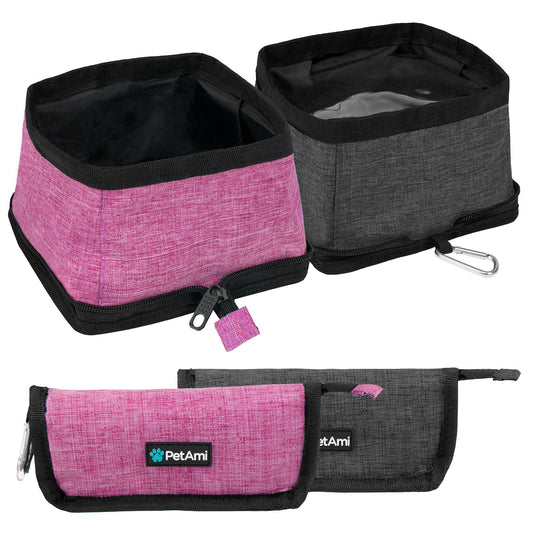 Classic Collapsible Pet Travel Bowls: Heather Pink & Charcoal / 2 Bowls - 3.5L / each