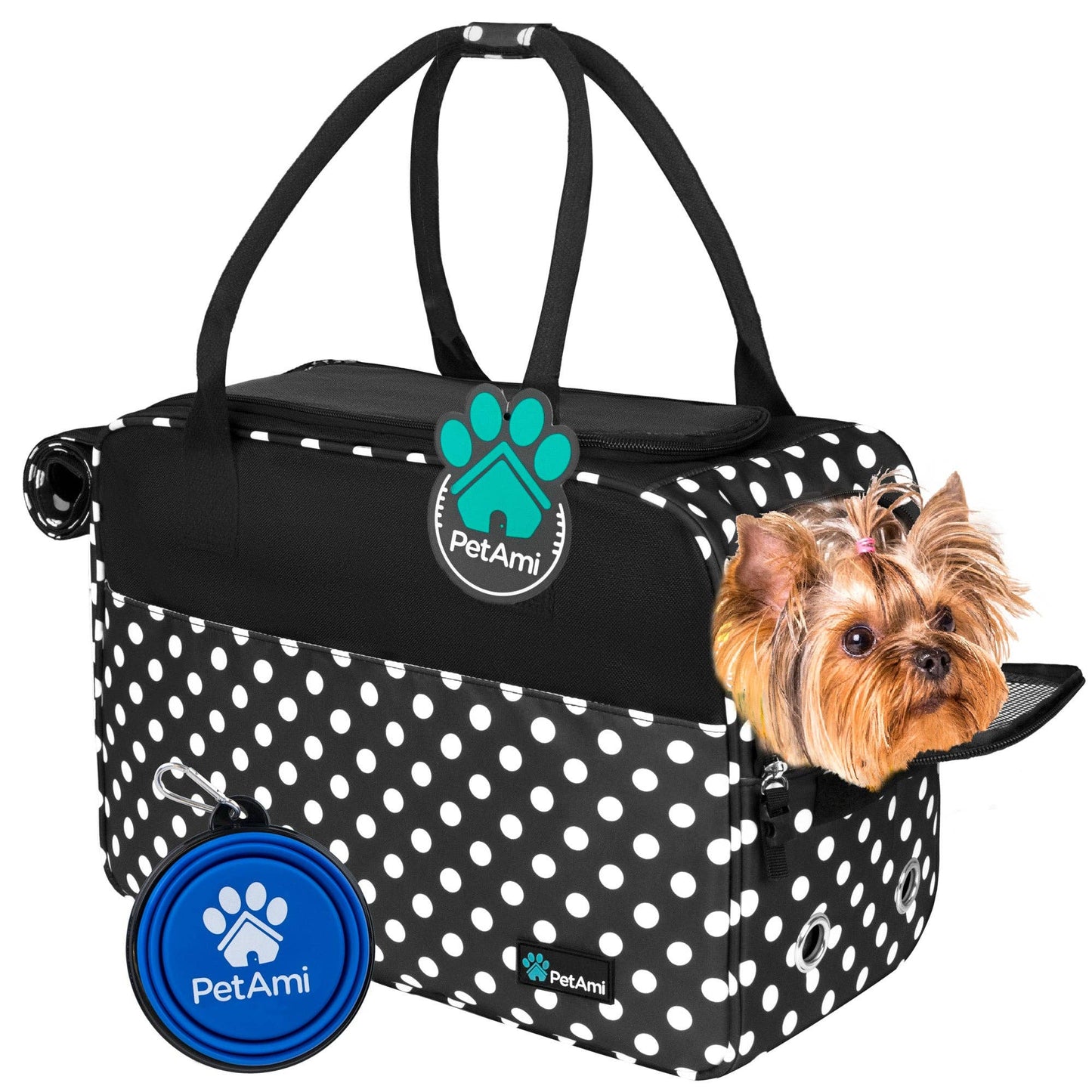 Stylish Handbag Purse Pet Carrier: Polka Dot Black / One Size - 17" x 8" x 11" (LxWxH)