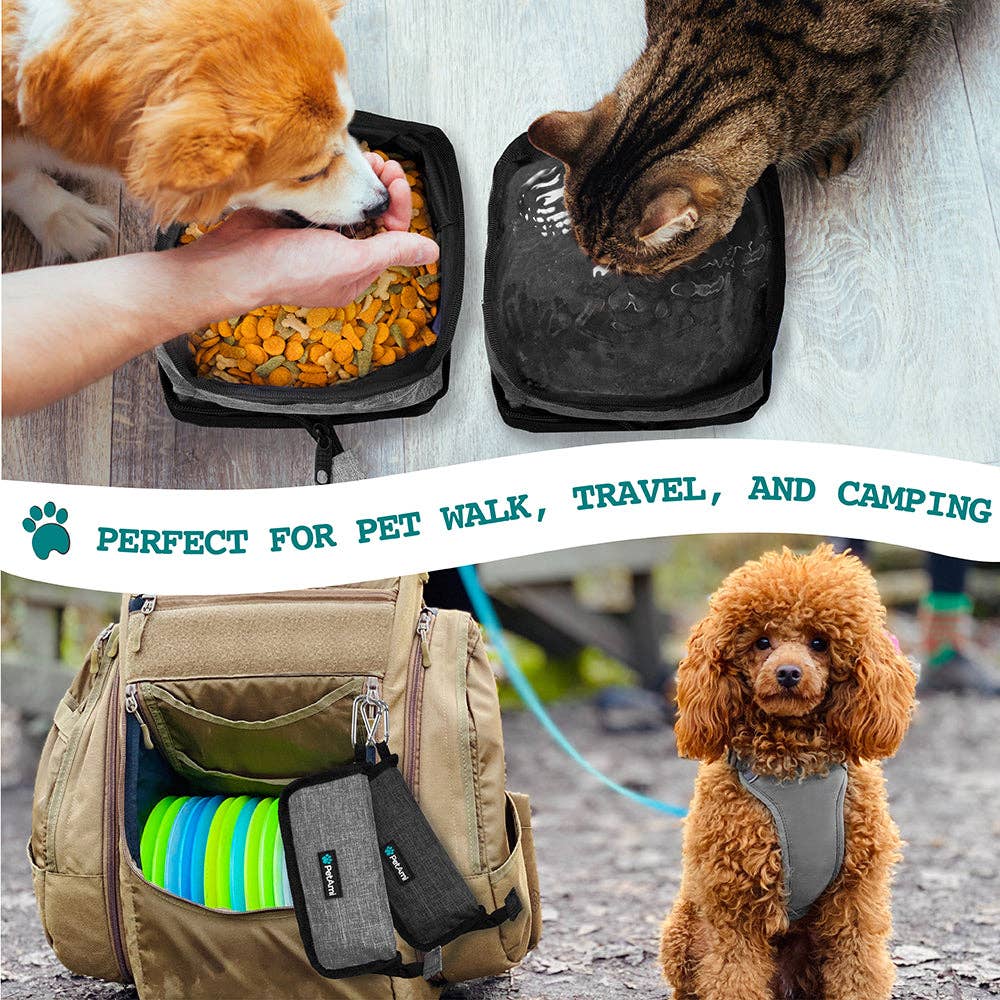 Classic Collapsible Pet Travel Bowls: Heather Gray & Charcoal / 2 Bowls - 3.5L / each